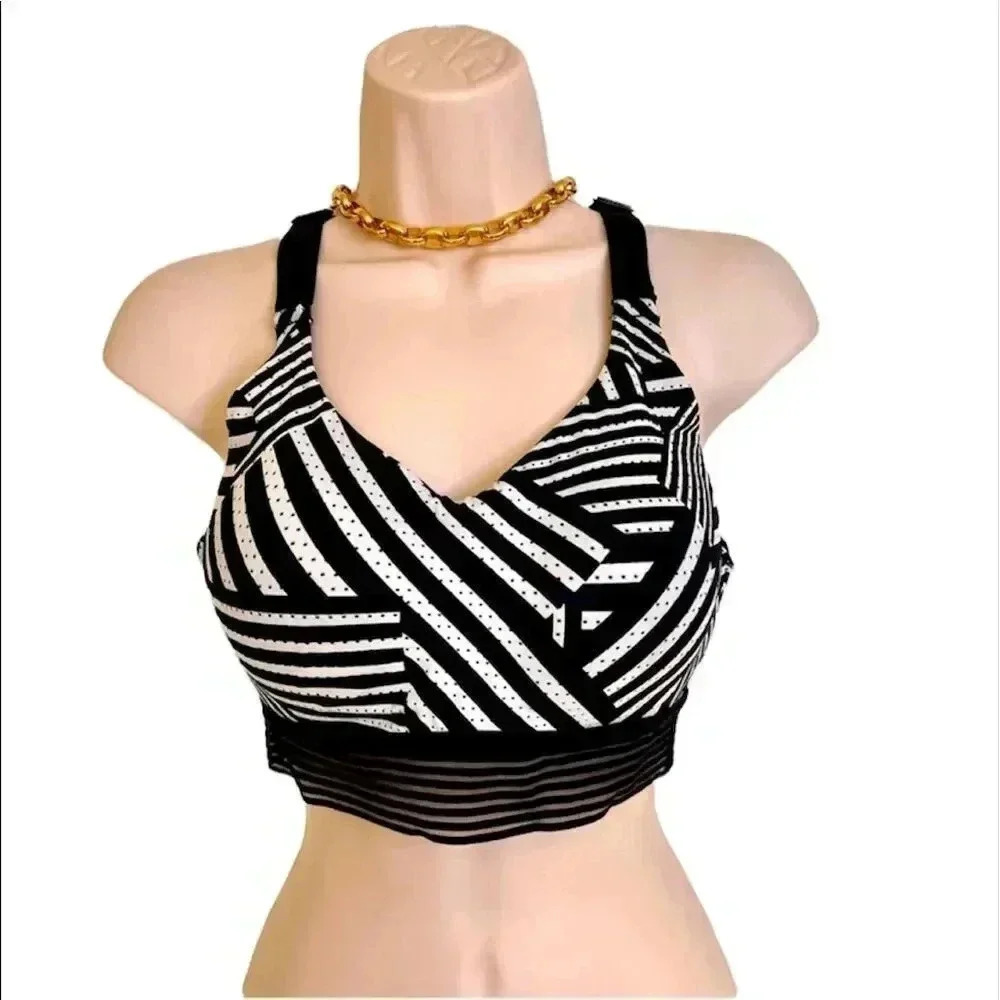 Victoria Secret black and white striped‎ sports bra size 34D